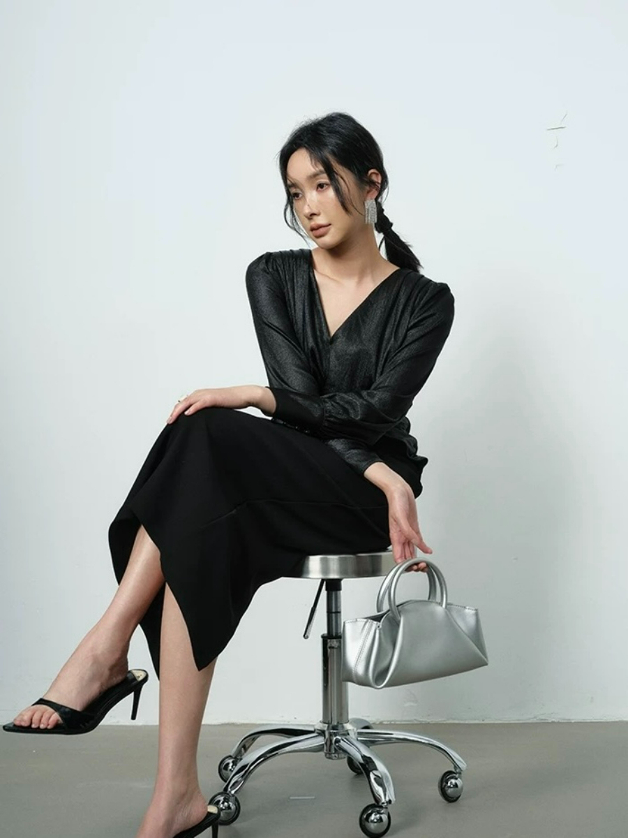 Yamileth V-Collar Front Knot Dress