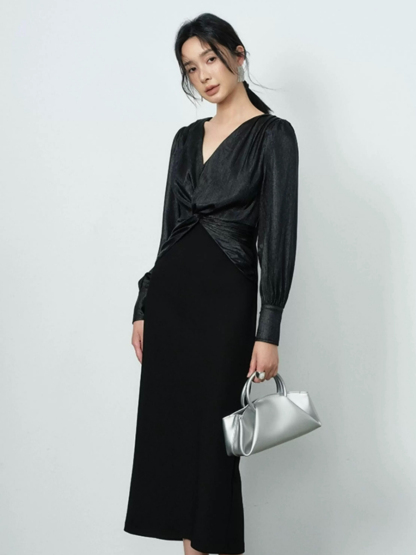 Yamileth V-Collar Front Knot Dress