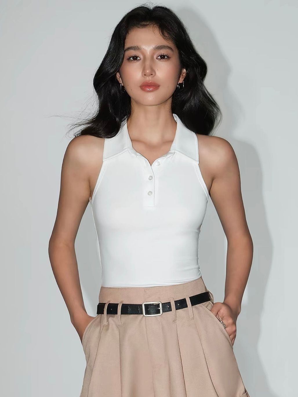 Valence Fitted Sleeveless Polo Top