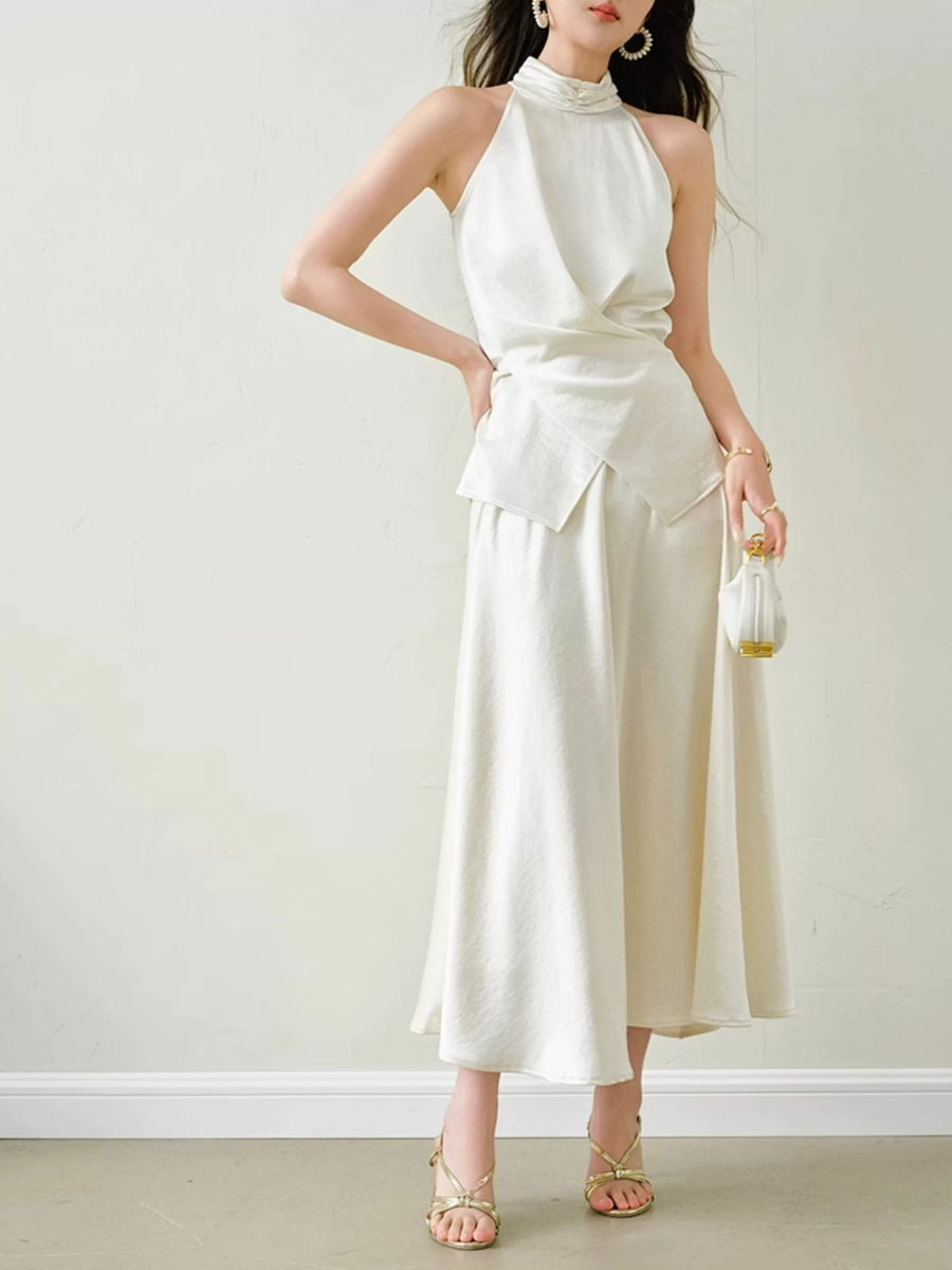 Yulietta Halter Neck Tie Back Top & Umbrella Skirt