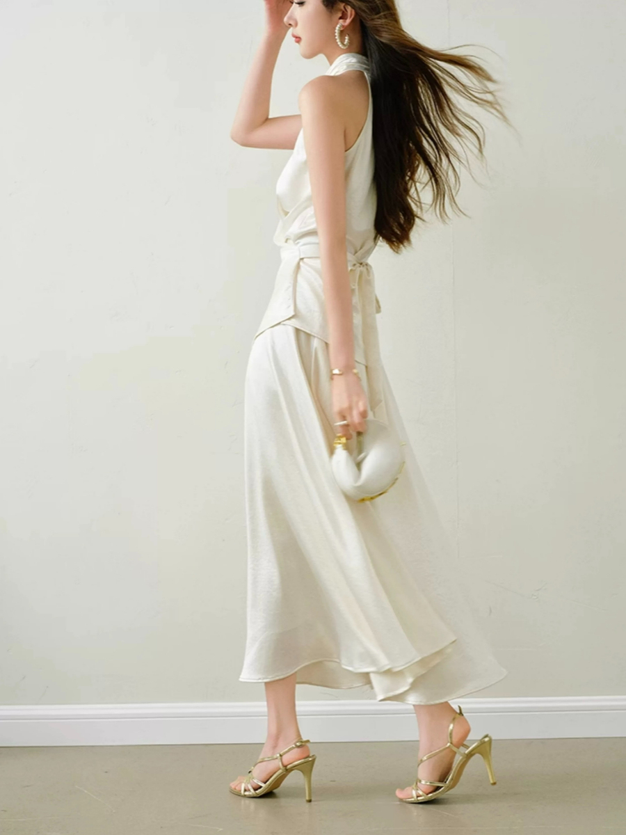 Yulietta Halter Neck Tie Back Top & Umbrella Skirt