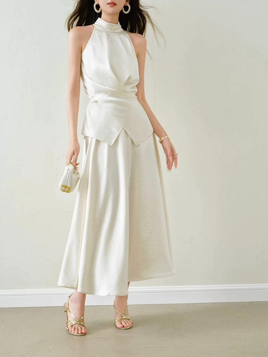 Yulietta Halter Neck Tie Back Top & Umbrella Skirt