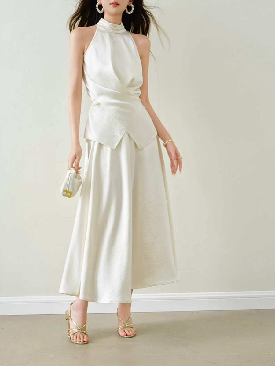 Yulietta Halter Neck Tie Back Top & Umbrella Skirt