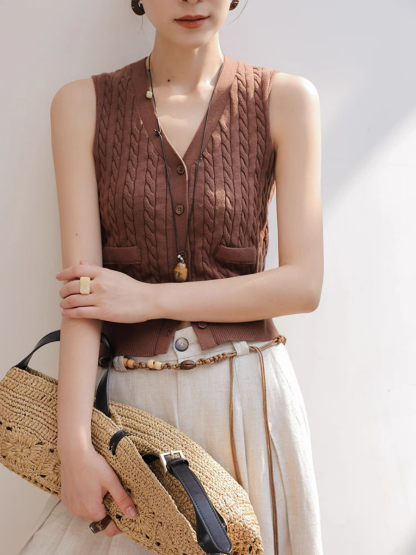 Medie Twist Knit V-Neck Top