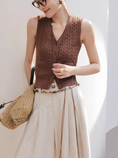 Medie Twist Knit V-Neck Top