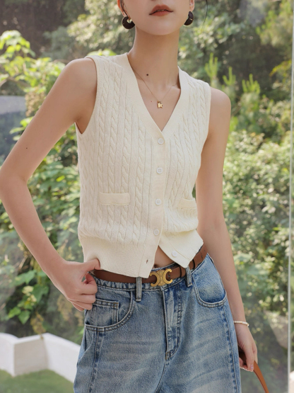 Medie Twist Knit V-Neck Top