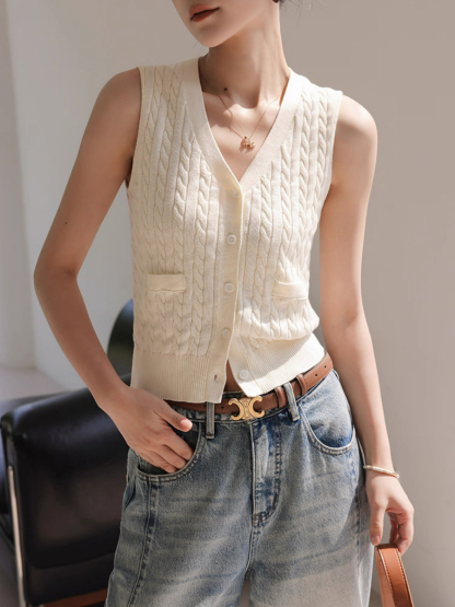 Medie Twist Knit V-Neck Top