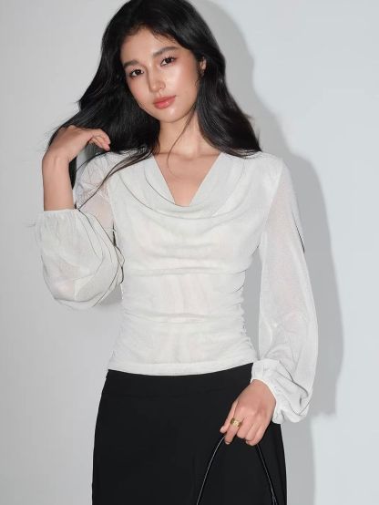 Velaria Shimmering Lurex Knit Cowl Neck Top