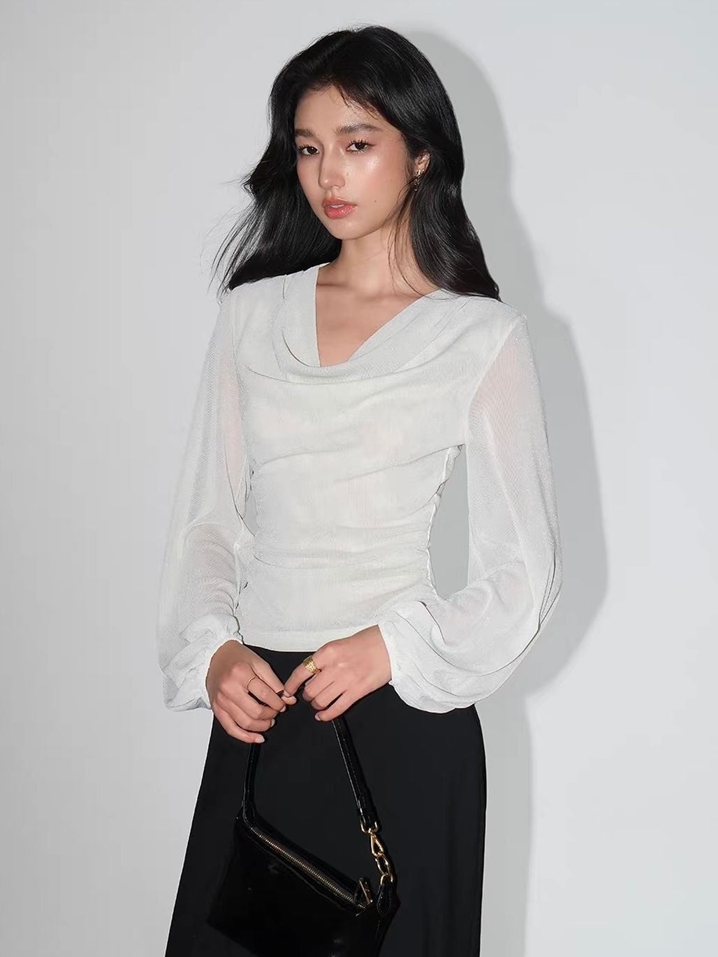 Velaria Shimmering Lurex Knit Cowl Neck Top