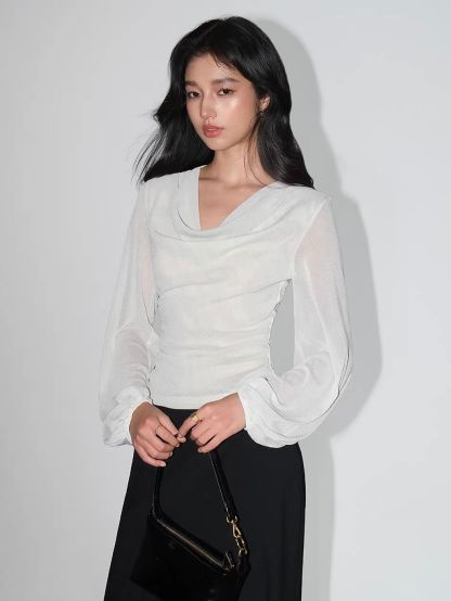 Velaria Shimmering Lurex Knit Cowl Neck Top