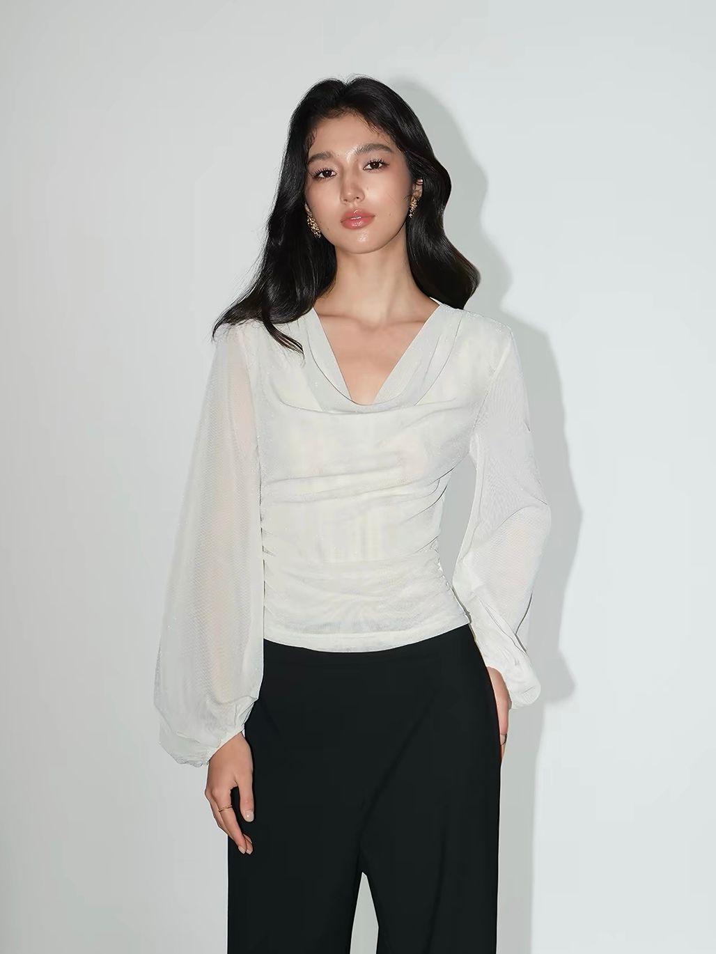 Velaria Shimmering Lurex Knit Cowl Neck Top