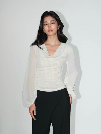 Velaria Shimmering Lurex Knit Cowl Neck Top
