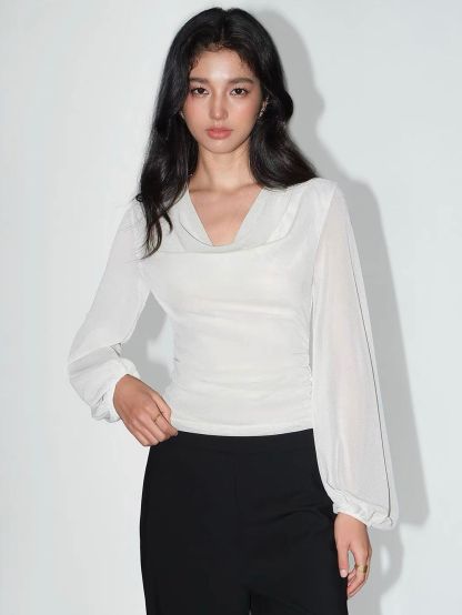 Velaria Shimmering Lurex Knit Cowl Neck Top