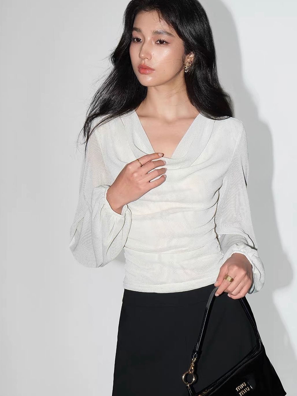 Velaria Shimmering Lurex Knit Cowl Neck Top