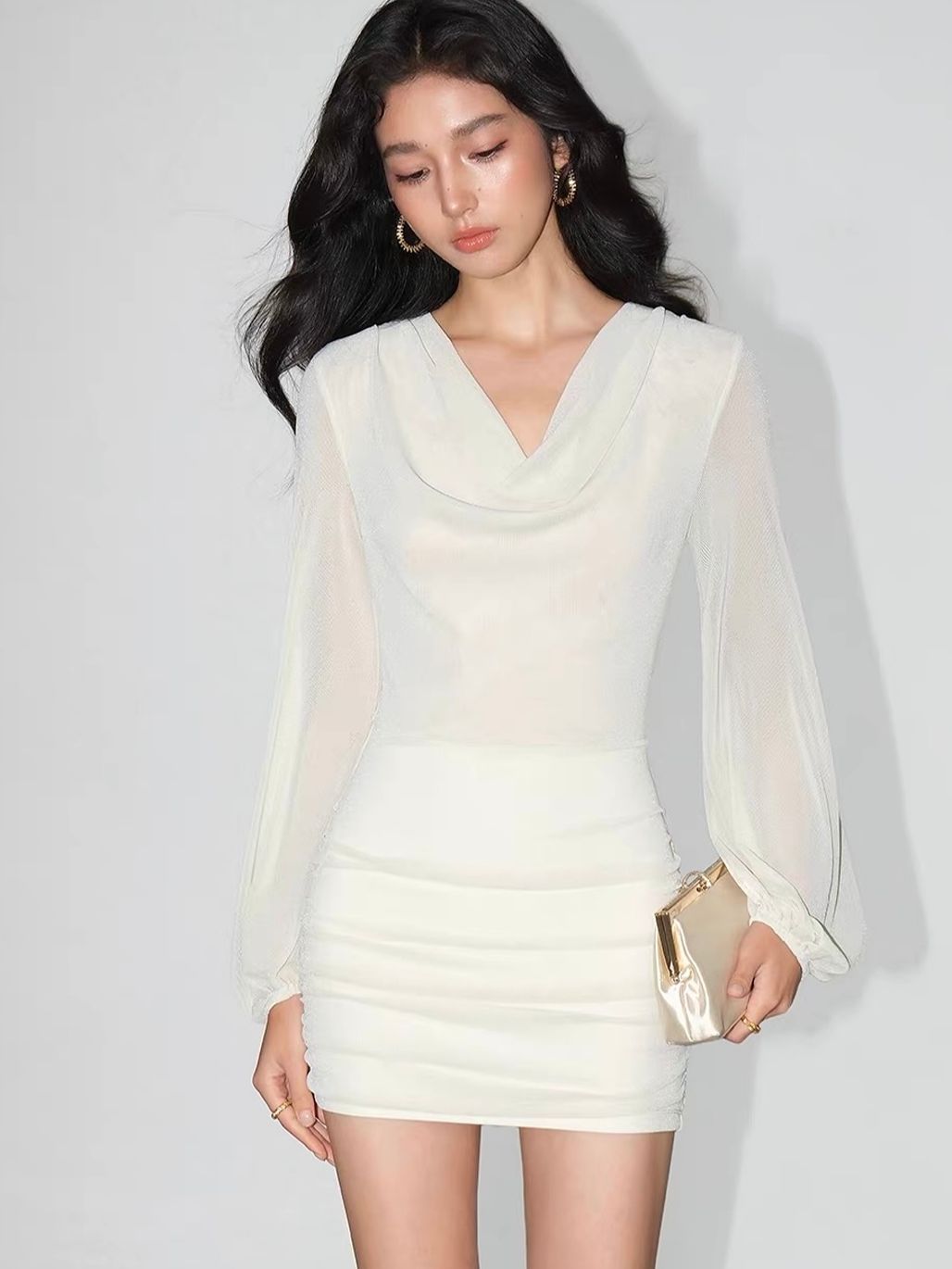 Valkyrie Shimmering Lurex Knit Cowl Neck Dress