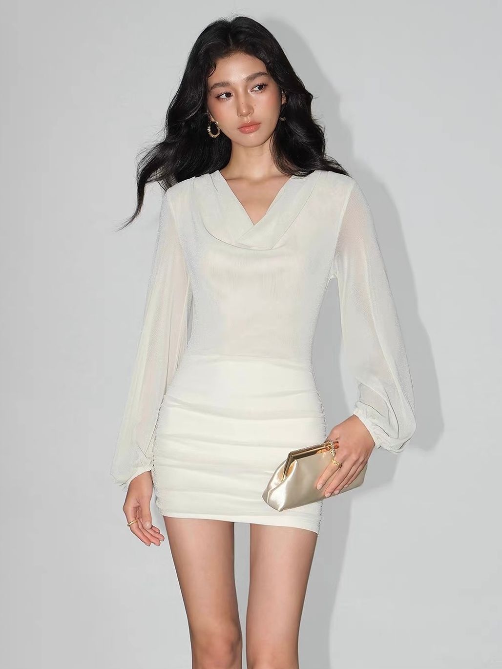Valkyrie Shimmering Lurex Knit Cowl Neck Dress