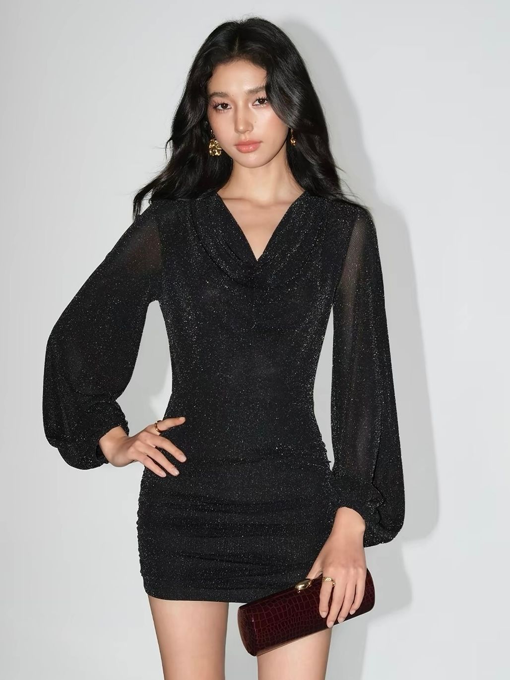 Valkyrie Shimmering Lurex Knit Cowl Neck Dress