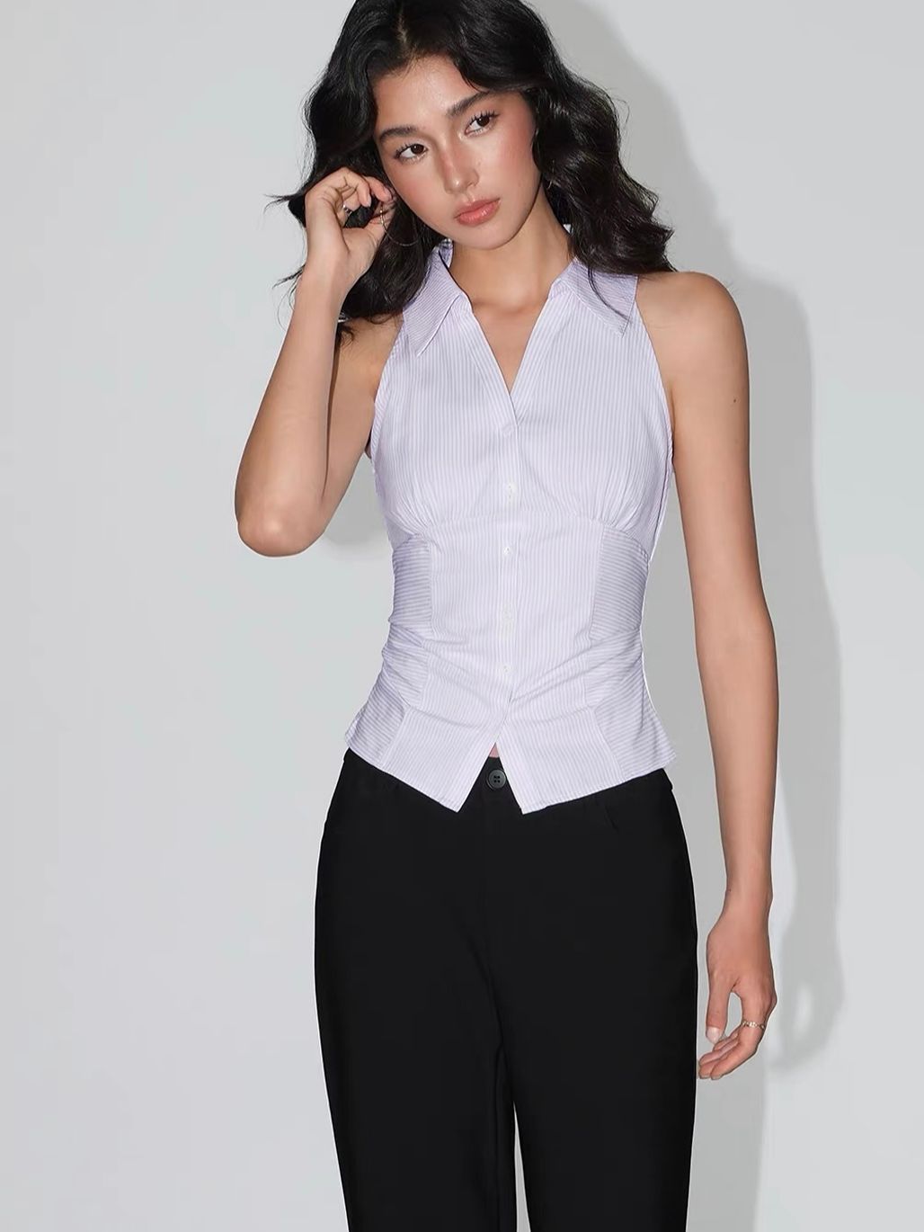 Valonia Pinstripe Halter Vest Top