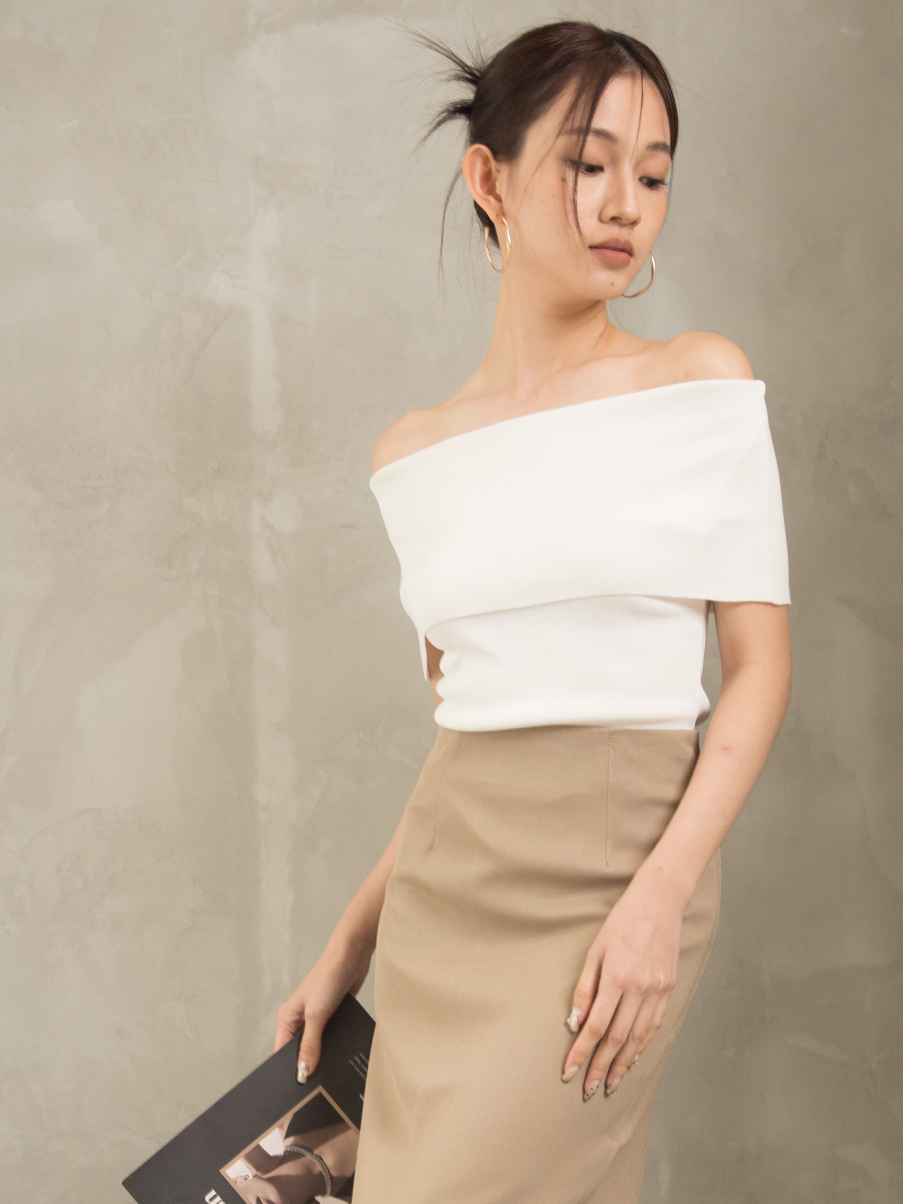 Gatane Off Shoulder Knit Top-The Black Bow-