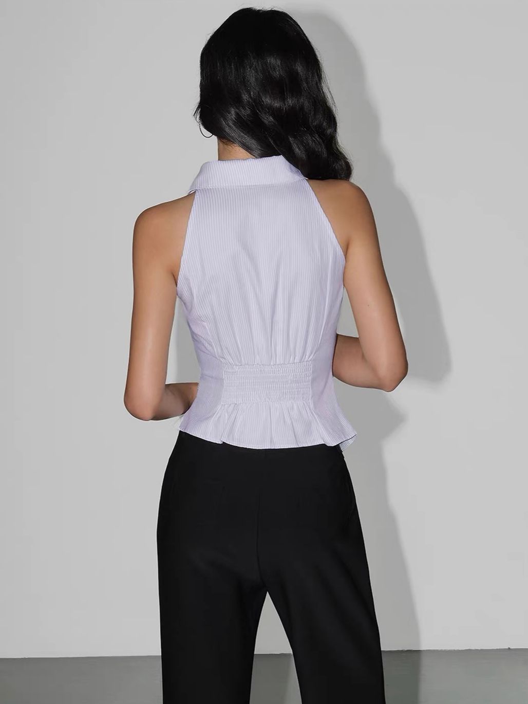 Valonia Pinstripe Halter Vest Top