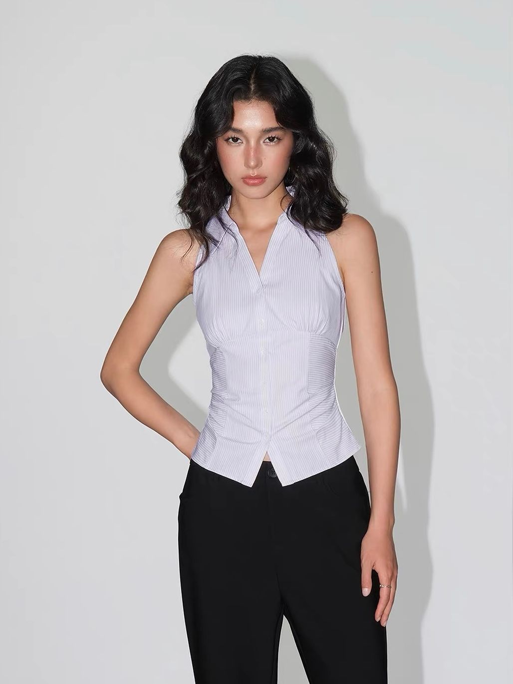 Valonia Pinstripe Halter Vest Top