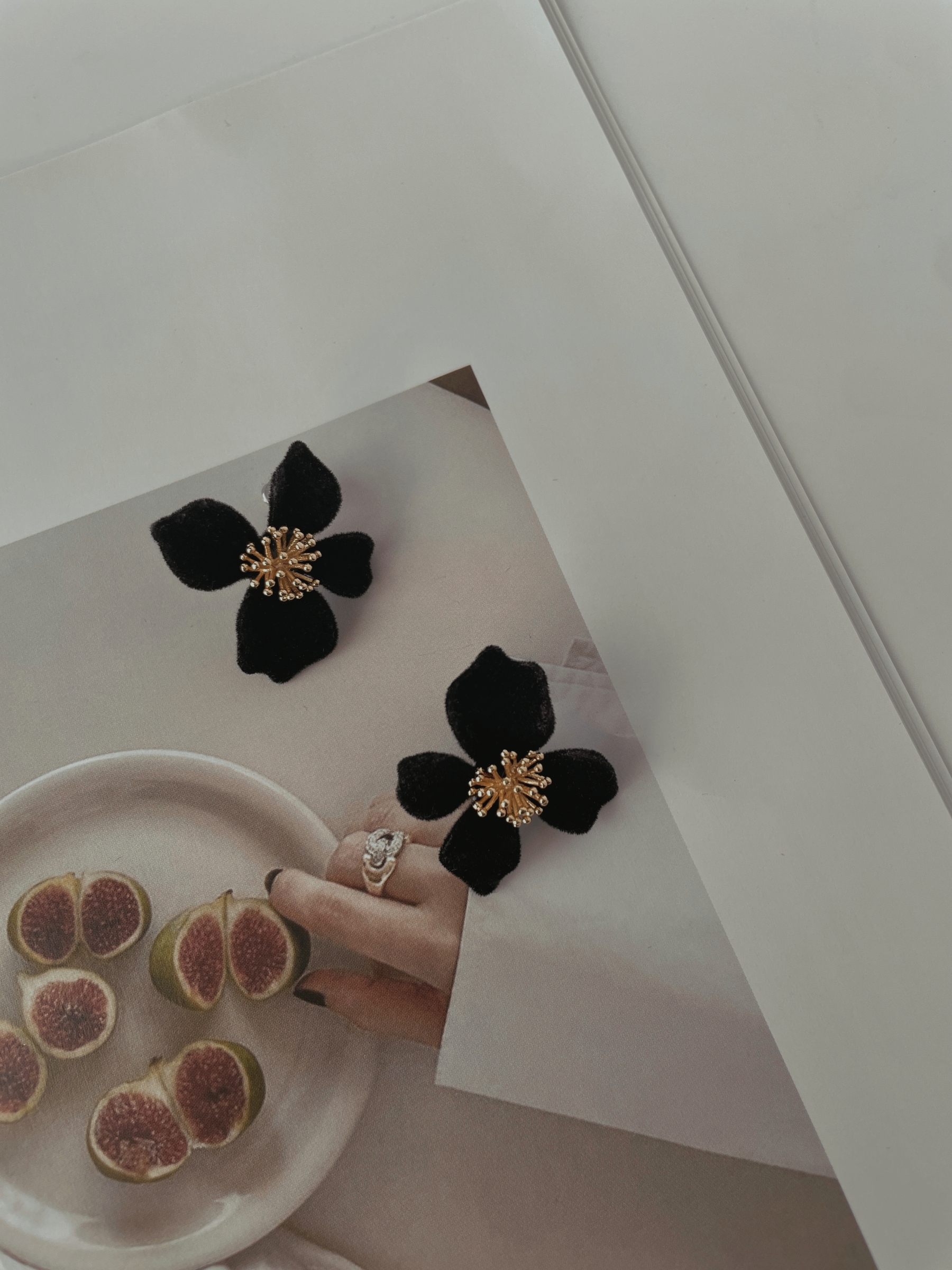 Eun-Seo Velvet Flower Ear Studs-The Black Bow-