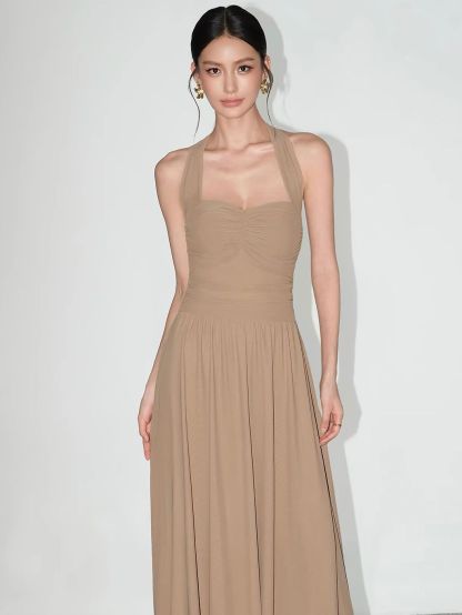 Vandana Tie-Neck Ruched Halter Dress