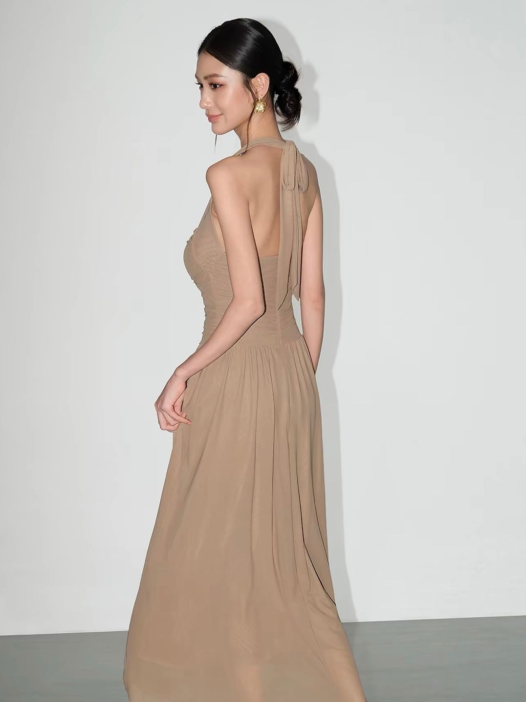 Vandana Tie-Neck Ruched Halter Dress