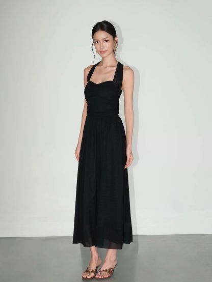 Vandana Tie-Neck Ruched Halter Dress