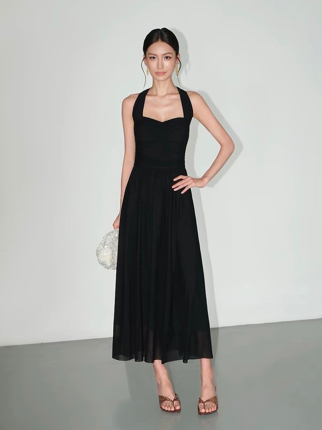 Vandana Tie-Neck Ruched Halter Dress