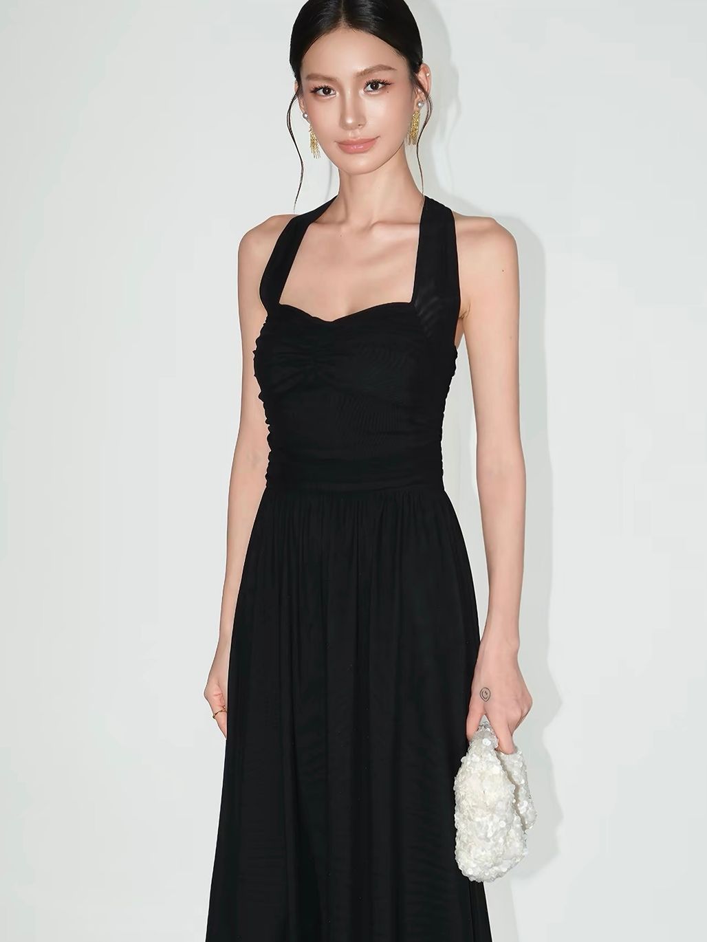 Vandana Tie-Neck Ruched Halter Dress