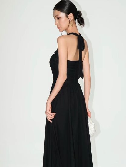 Vandana Tie-Neck Ruched Halter Dress