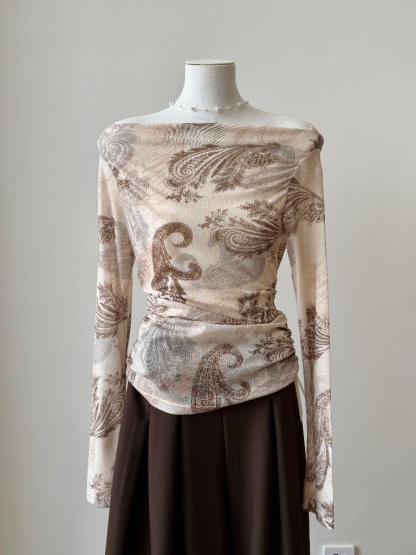 Marquise Feather Print Two Way Top (One/ Off Shoulder)