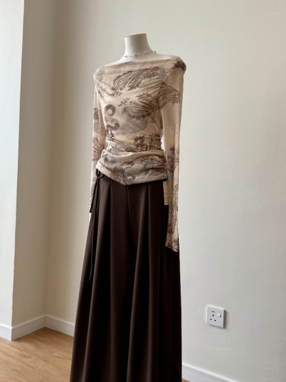 Marquise Feather Print Two Way Top (One/ Off Shoulder)