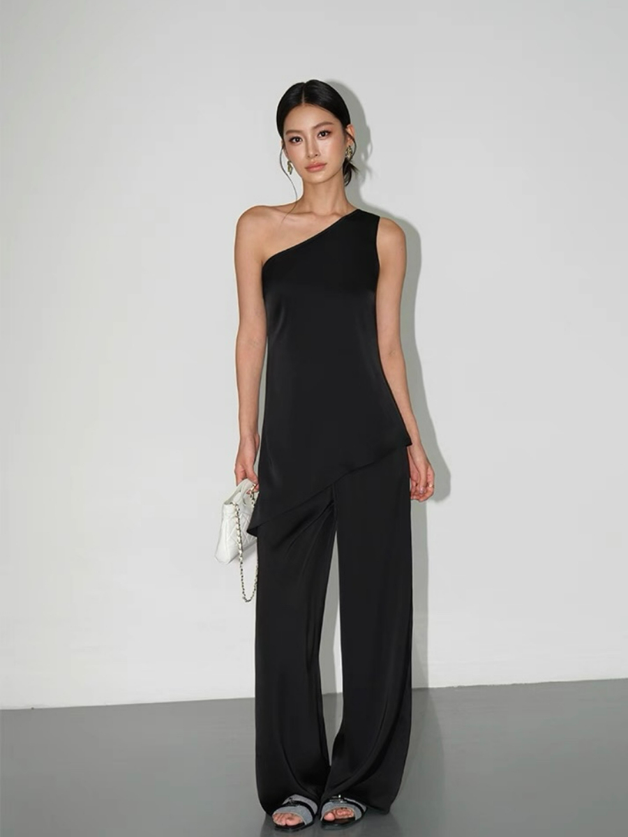 Wilma One Shoulder Satin Top & Pants