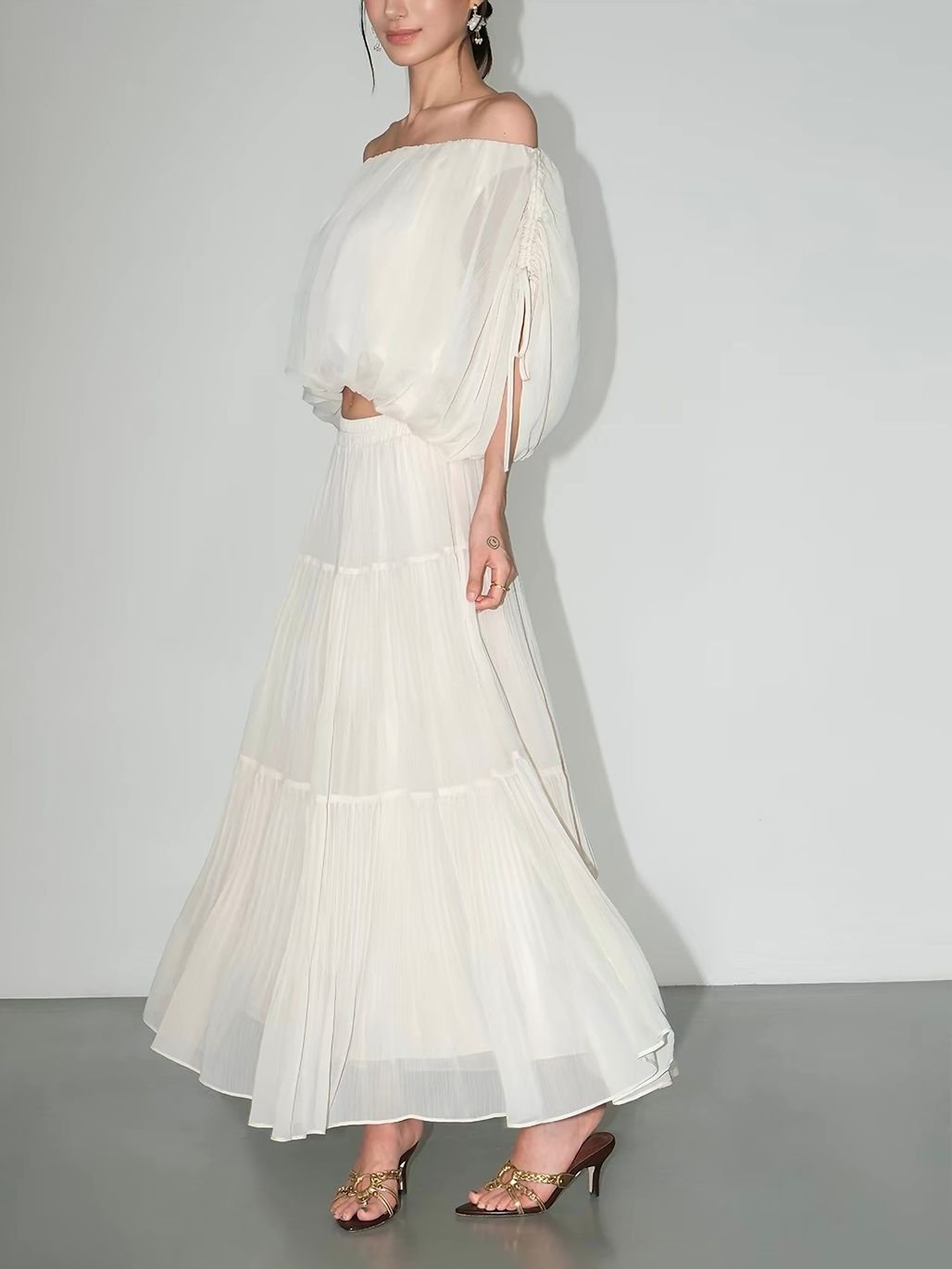 Vrinda Ethereal Off-Shoulder Top & Tiered Maxi Skirt (Sold Seperately)