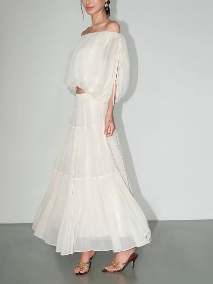 Vrinda Ethereal Off-Shoulder Top & Tiered Maxi Skirt (Sold Seperately)