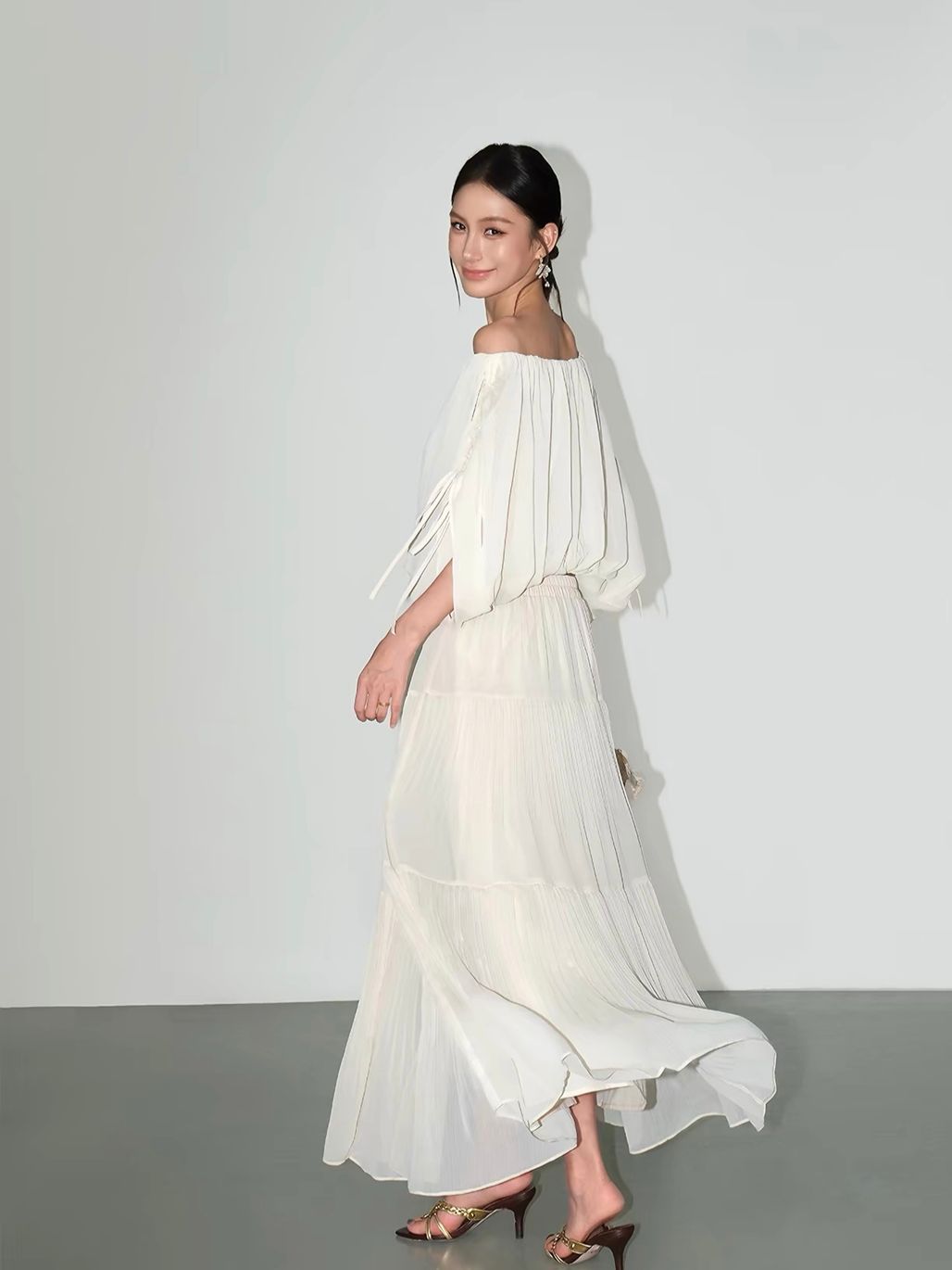 Vrinda Ethereal Off-Shoulder Top & Tiered Maxi Skirt (Sold Seperately)