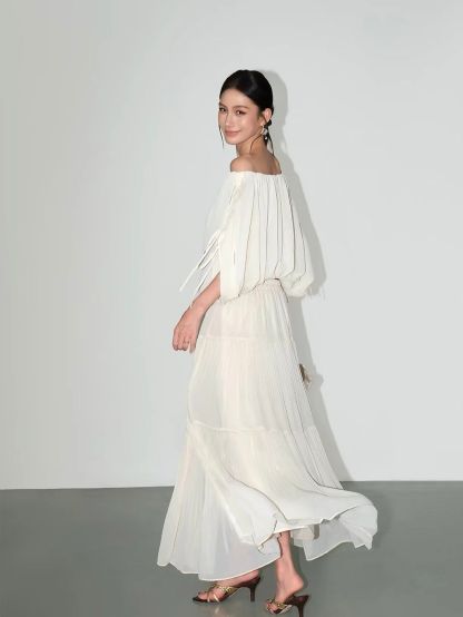 Vrinda Ethereal Off-Shoulder Top & Tiered Maxi Skirt (Sold Seperately)