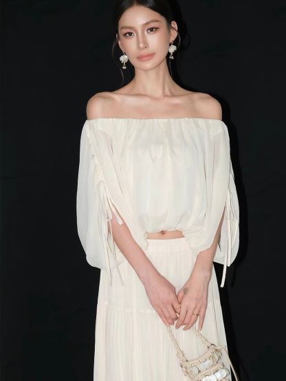Vrinda Ethereal Off-Shoulder Top & Tiered Maxi Skirt (Sold Seperately)