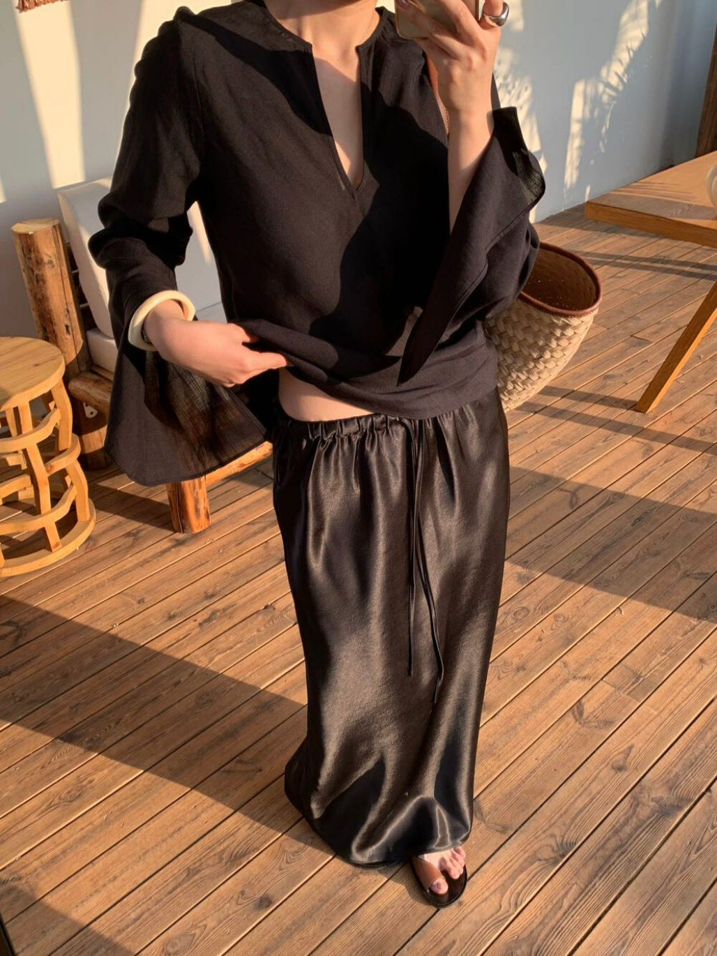 Pelyly Drawstring Textured Satin Skirt