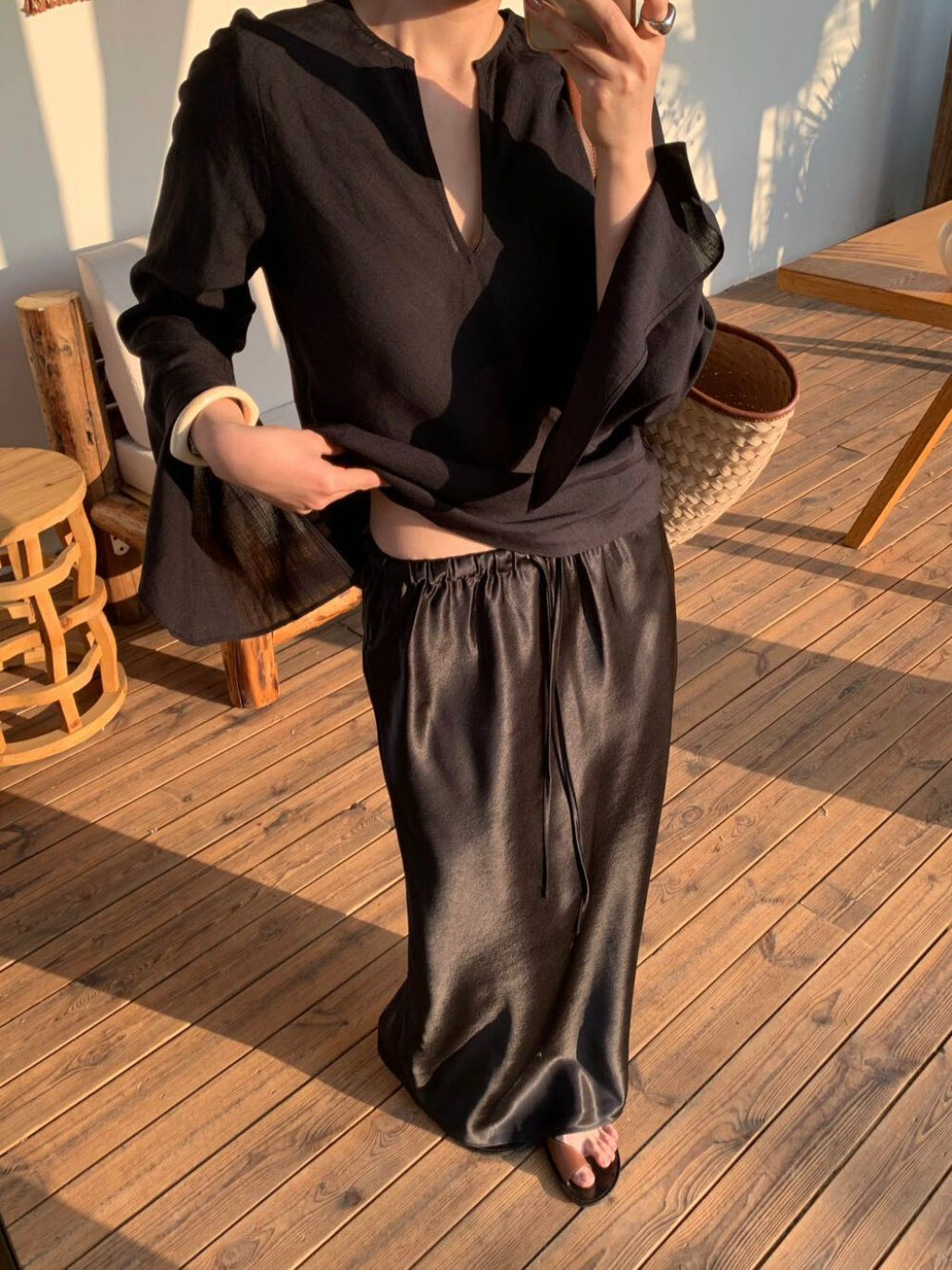 Pelyly Drawstring Textured Satin Skirt
