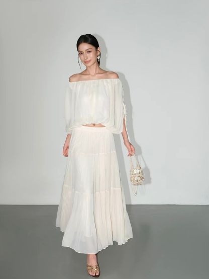 Vrinda Ethereal Off-Shoulder Top & Tiered Maxi Skirt (Sold Seperately)