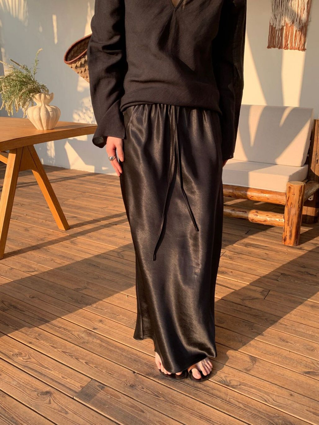 Pelyly Drawstring Textured Satin Skirt