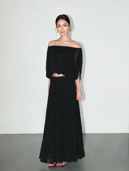 Vrinda Ethereal Off-Shoulder Top & Tiered Maxi Skirt (Sold Seperately)