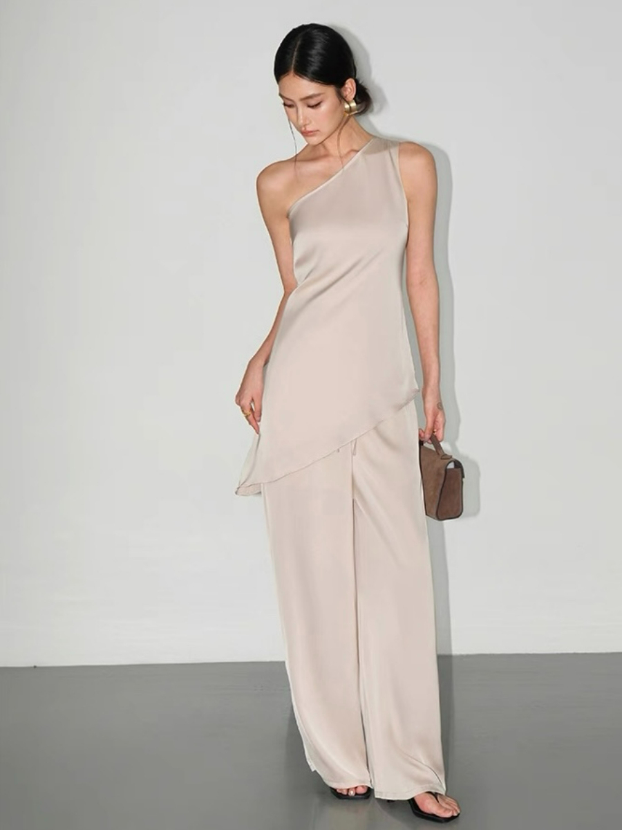 Wilma One Shoulder Satin Top & Pants