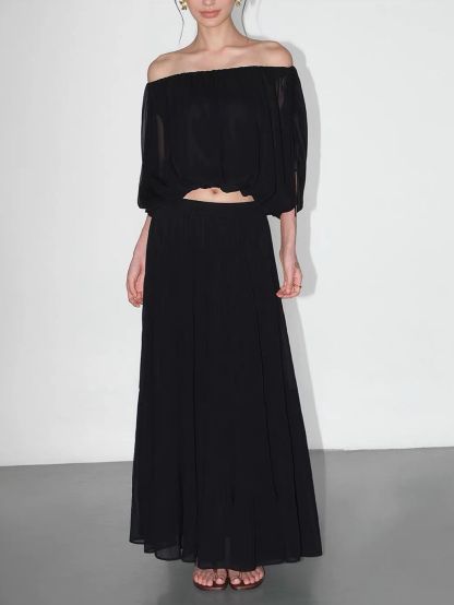 Vrinda Ethereal Off-Shoulder Top & Tiered Maxi Skirt (Sold Seperately)