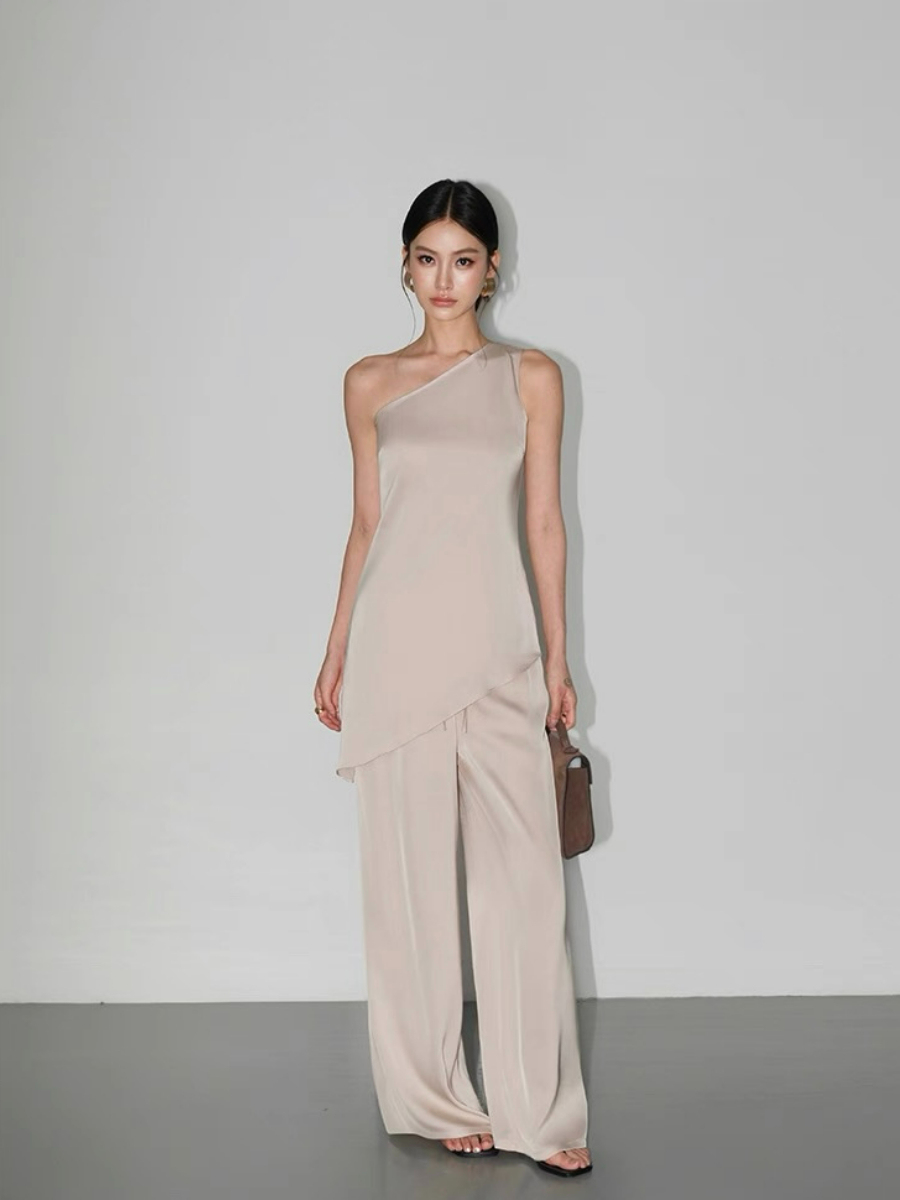 Wilma One Shoulder Satin Top & Pants