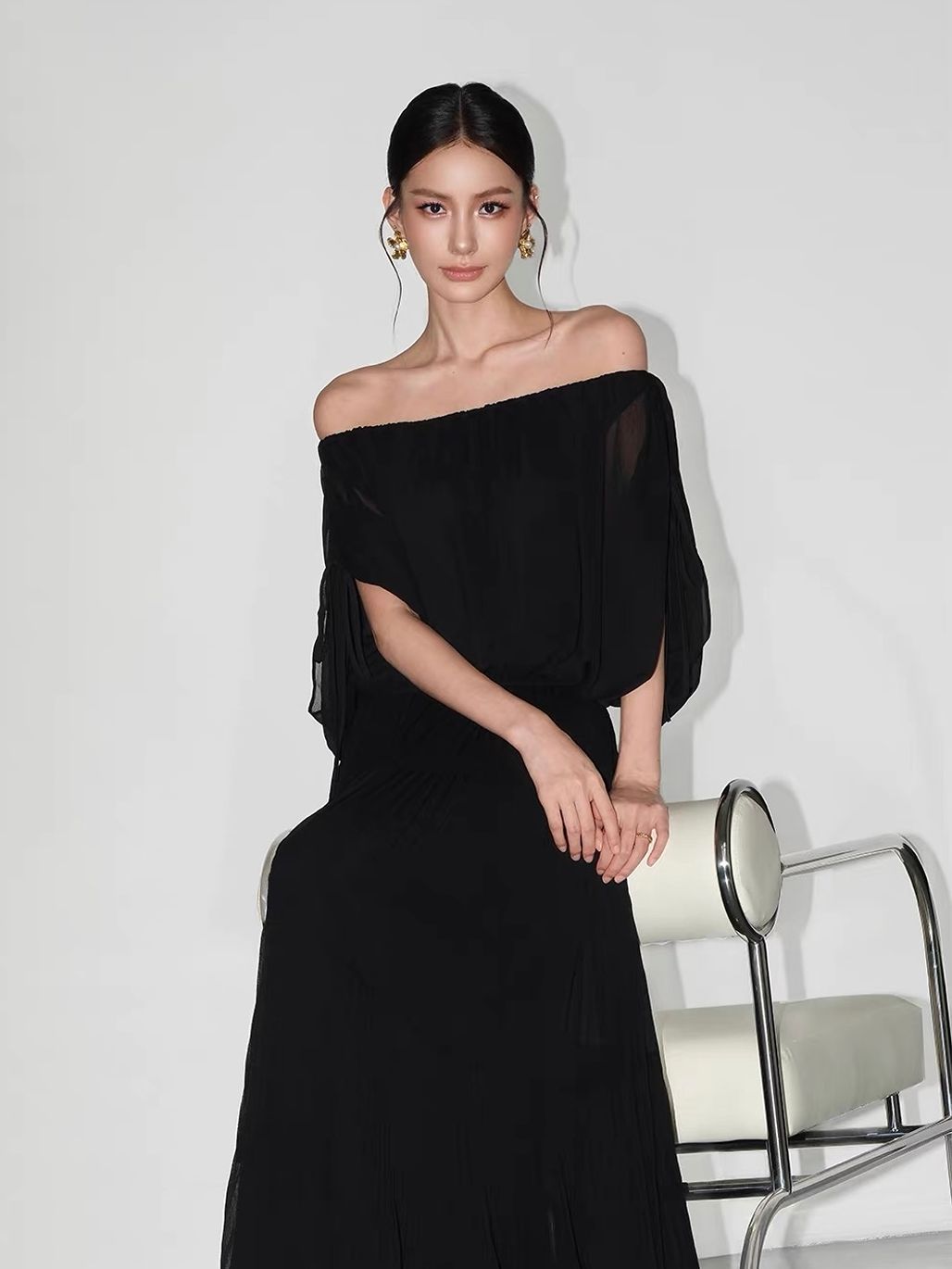 Vrinda Ethereal Off-Shoulder Top & Tiered Maxi Skirt (Sold Seperately)