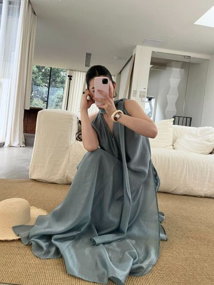 Petra Mid Neck Flowy Tencel Maxi Dress